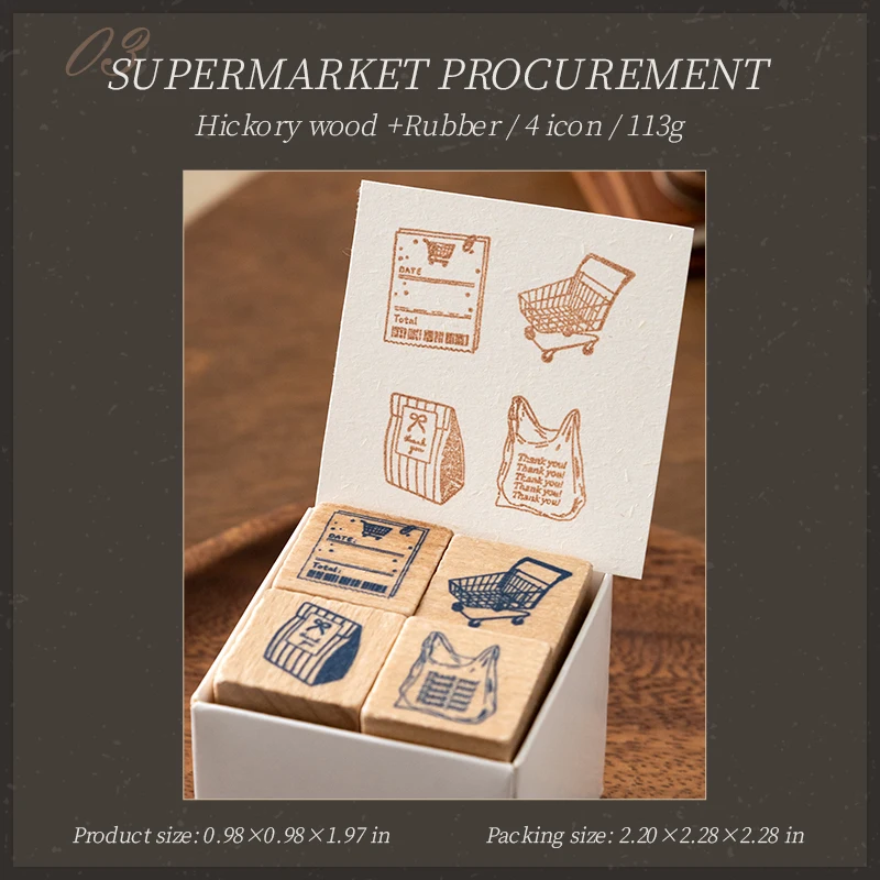 4 stuks/set houten stempels en zegels voor het bijhouden van dagelijkse gewoonten, stickers voor het maken van dagboeken, scrapbooks, planners en doe-het-zelfprojecten.