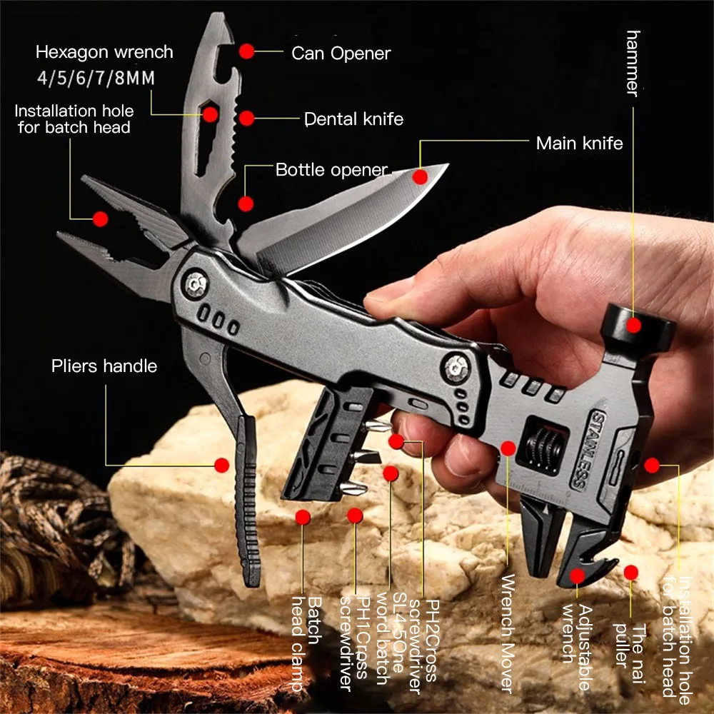 Multi functional Wrench Hammer Combination Universal Folding Pliers EDC Tool Wrench Universal Folding Pliers Camping Equipment