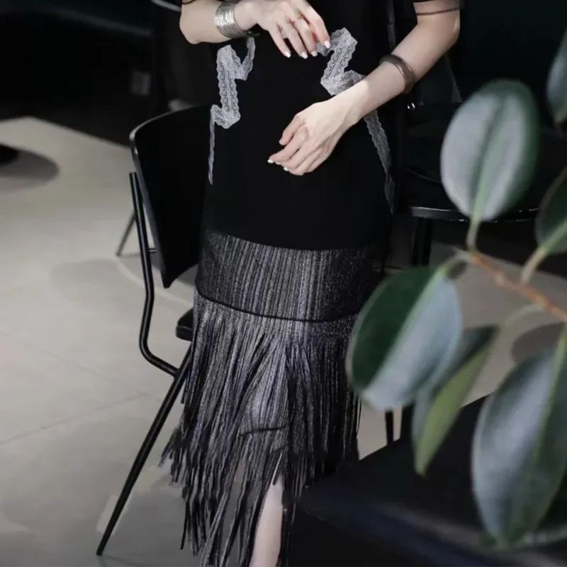 ALSEY Falda recta de diseño informal de cintura alta para mujer, novedad de verano 2025, falda plisada con flecos de cien colores a la moda Miyake