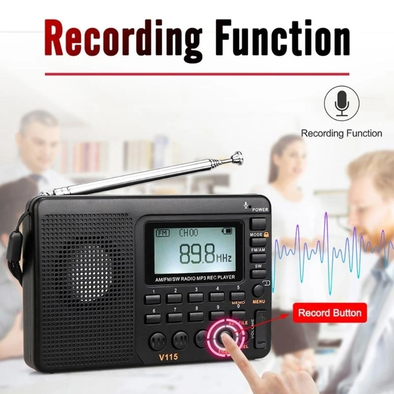 V115 Pocket Radio Radio Worldwide استقبال بنيت في مكبر الصوت راديو محمول للسفر