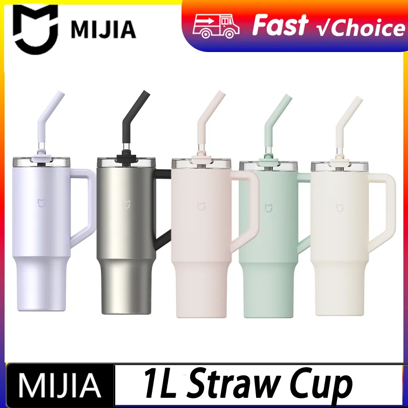 NEW Mijia 1L Tritan Water Bottle With Straw Large‑Capacity Leakproof Portable Drinking Cup Fit For Car Cup Holder Outdoor Sports