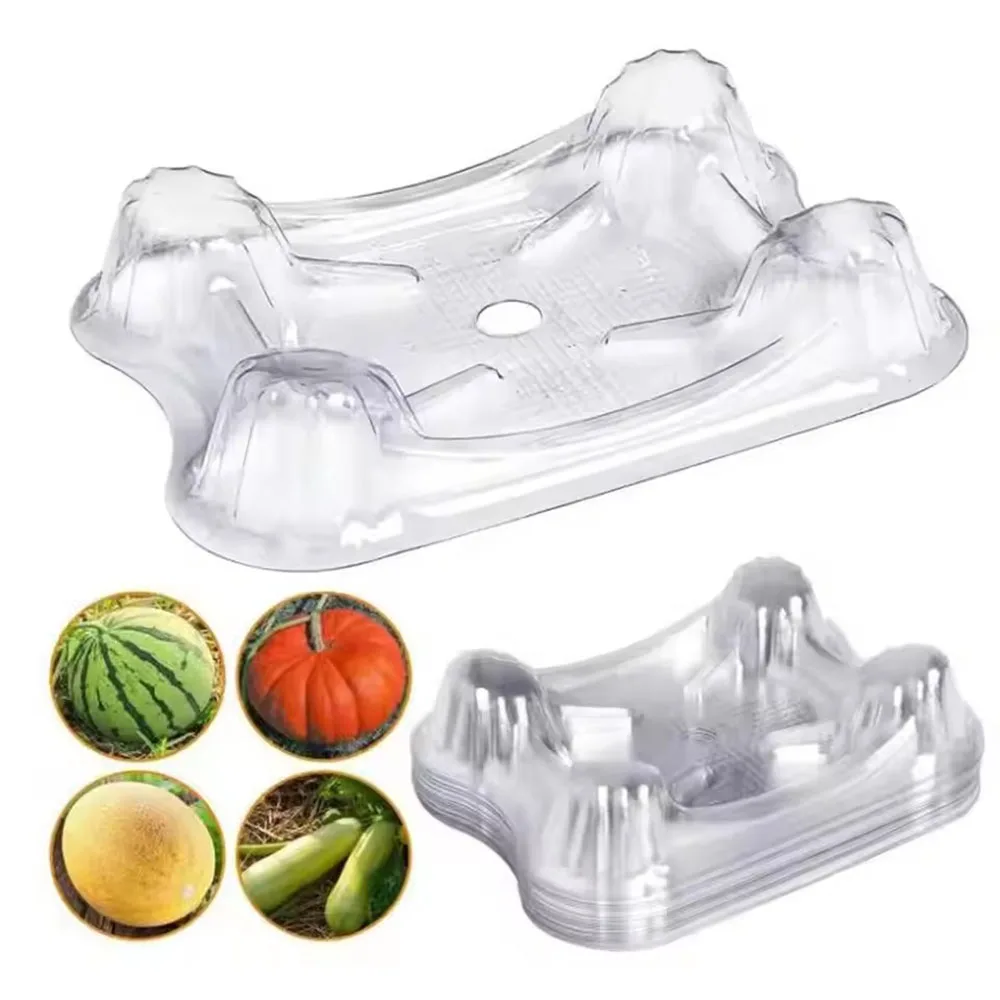 100pcs Durable Plastic Watermelon Support Brackets Transparent Anti-Rot Fruit Stable Trays with Fixing Clips for Garden & Kitche