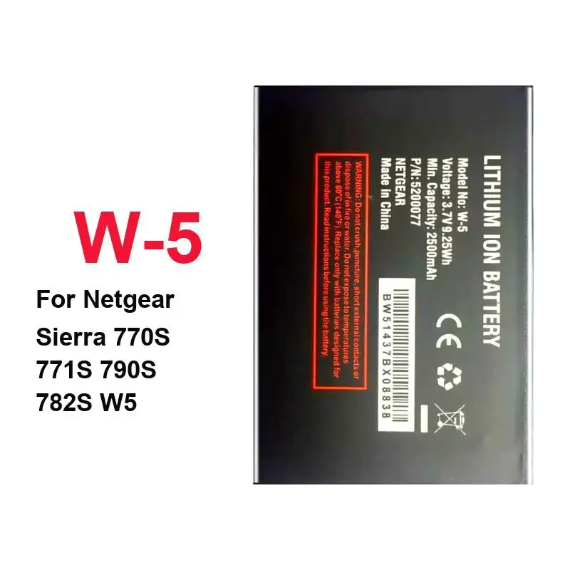 Batería para Router W-5 de Alto Rendimiento 2500mAh para Netgear Sierra Aircard 770S 771S 790S 782S W5