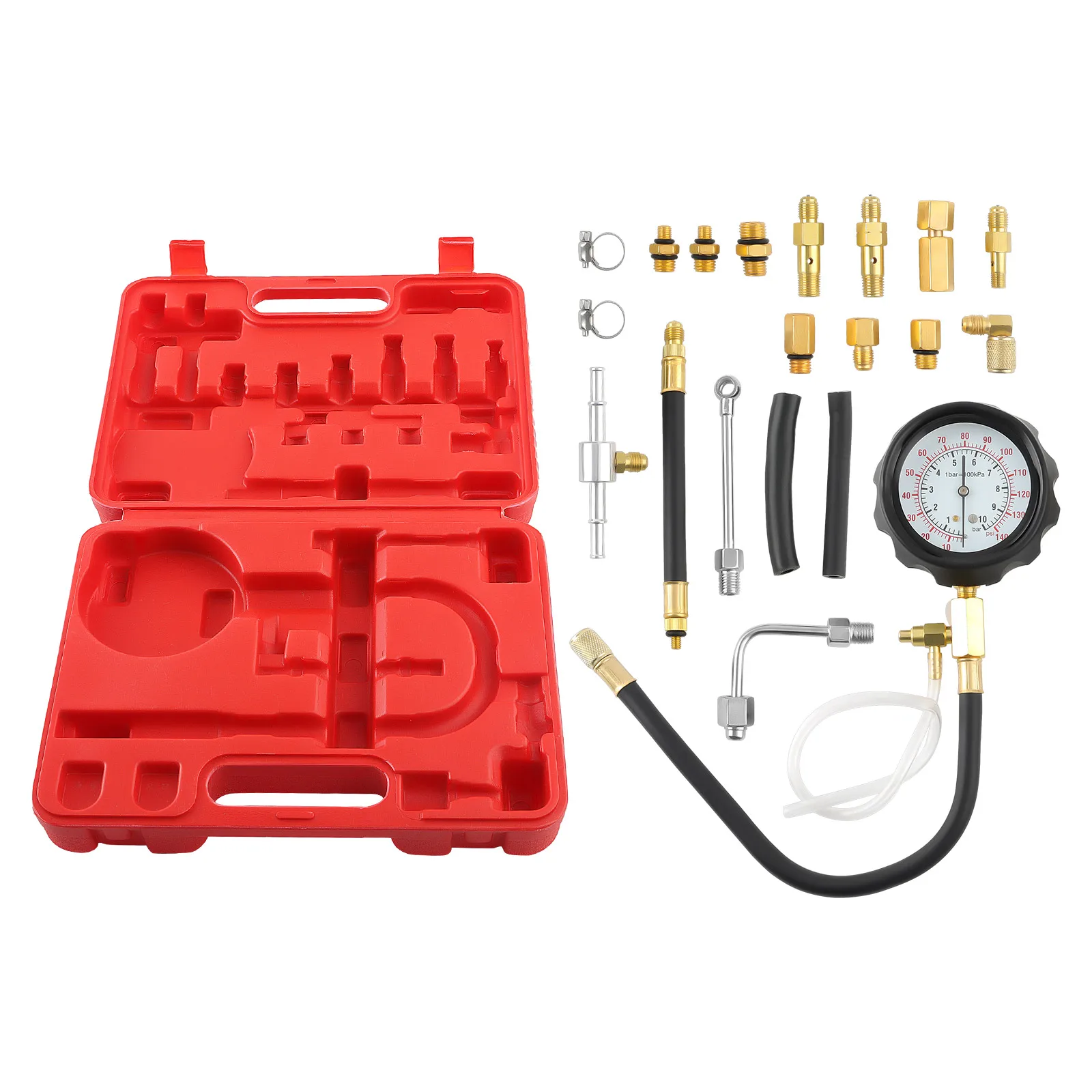 

Universal Fuel Injection Gauge Pressure Tester Test Kit Car System Pump Tool UK