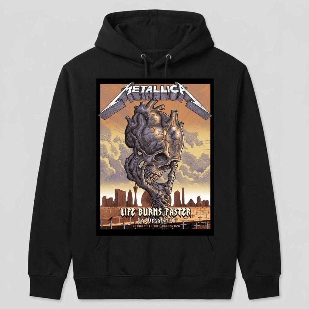 Metallica Las Vegas 2026 Hoodie Skull Heart Front Back Print Unisex Pullover Hooded Sweatshirt Rock Metal Band Streetwear