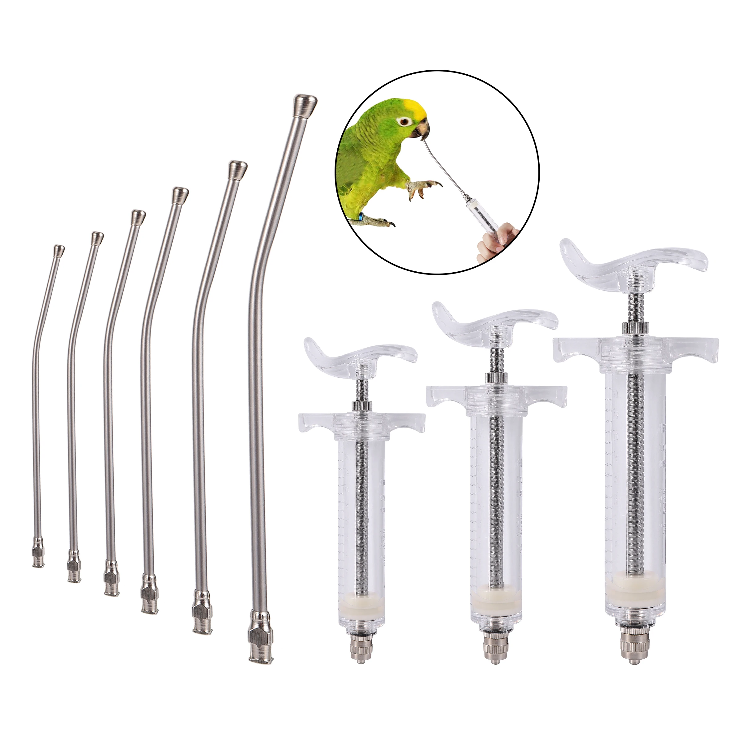 Manual Feeding Rearing Gavage Crop Needle Curved Medication Tube Cage Birds Mice Parrot Feeding Syringe