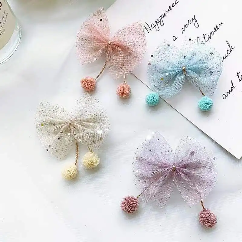 1Pcs Nieuwe Pluche Bal Organza Haarelastiekjes Accessoires Prinses Haar Clips Meisjes Bloem Kroon Haar Sieraden Velg Haarspeld