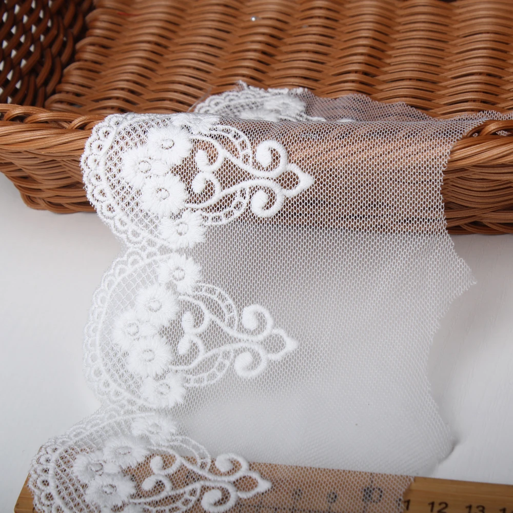 

White Cotton Thread + Embroidered Mesh Lace Garment Lace Ribbon Fabric Trims Trimmings DIY Handmade Sewing Accessories