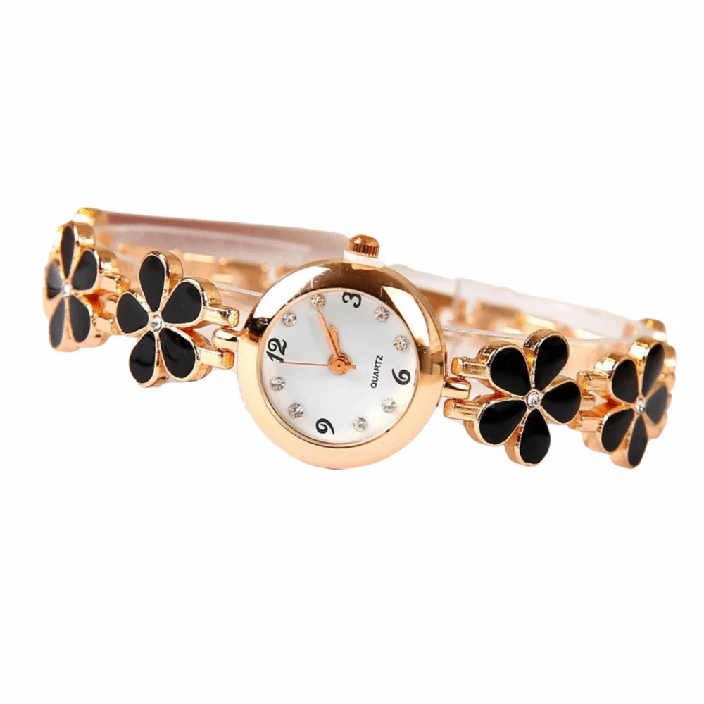Vintage Multi Color Women's Quartz Watch Five-Leaf Flower Small & Delicate Ladies Watch Quartz Wristwatch Casual Wear