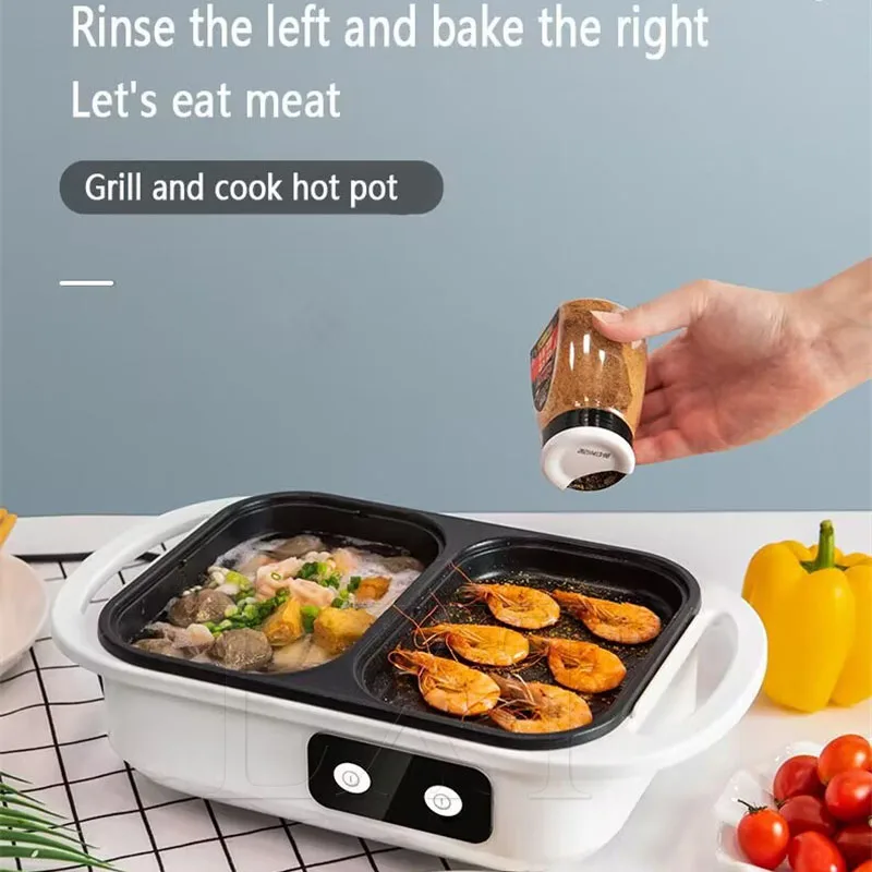 Multifunctional Electric Baking Tray 2 In1 Shabu Roast Pot Barbecue Hot Pot Integrated Pot Non Stick BBQ Grill Cooker Frying Pan