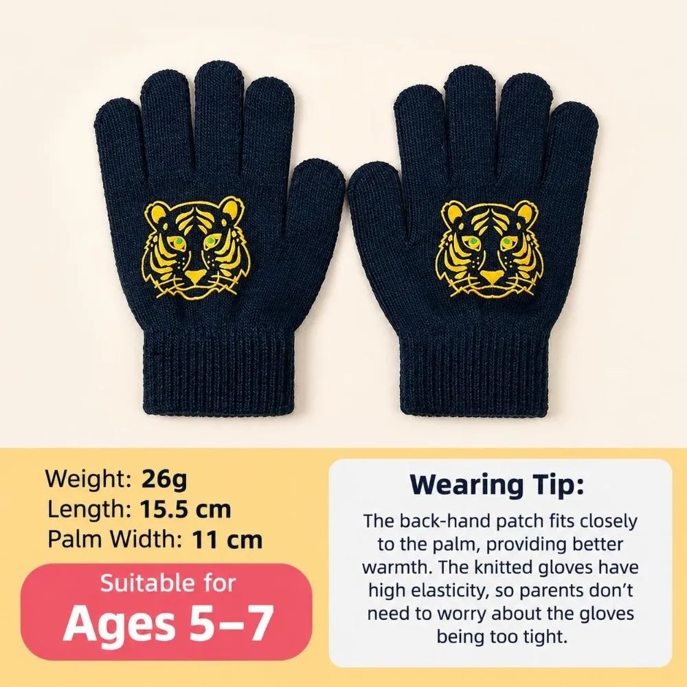 Cute Cartoon Print Kids Knitted Gloves Thickened Furry Children Winter Warm Gloves Full Finger Thermal Gloves Boys Girls