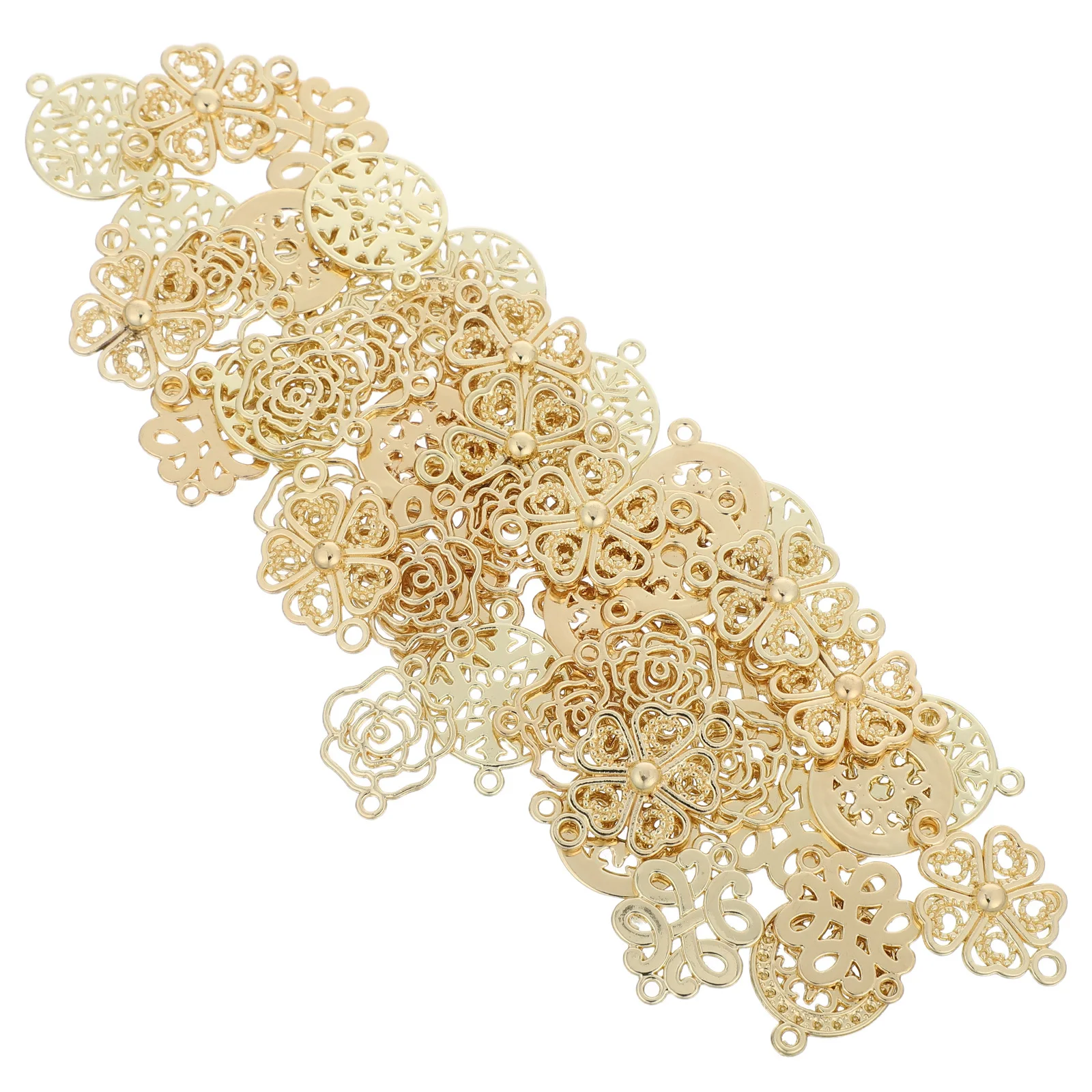 

50pcs Alloy Jewelry Findings Flat Connector Charms Baroque Filigree Hollow Design For Diy Necklace Bracelet Earring Making Craft