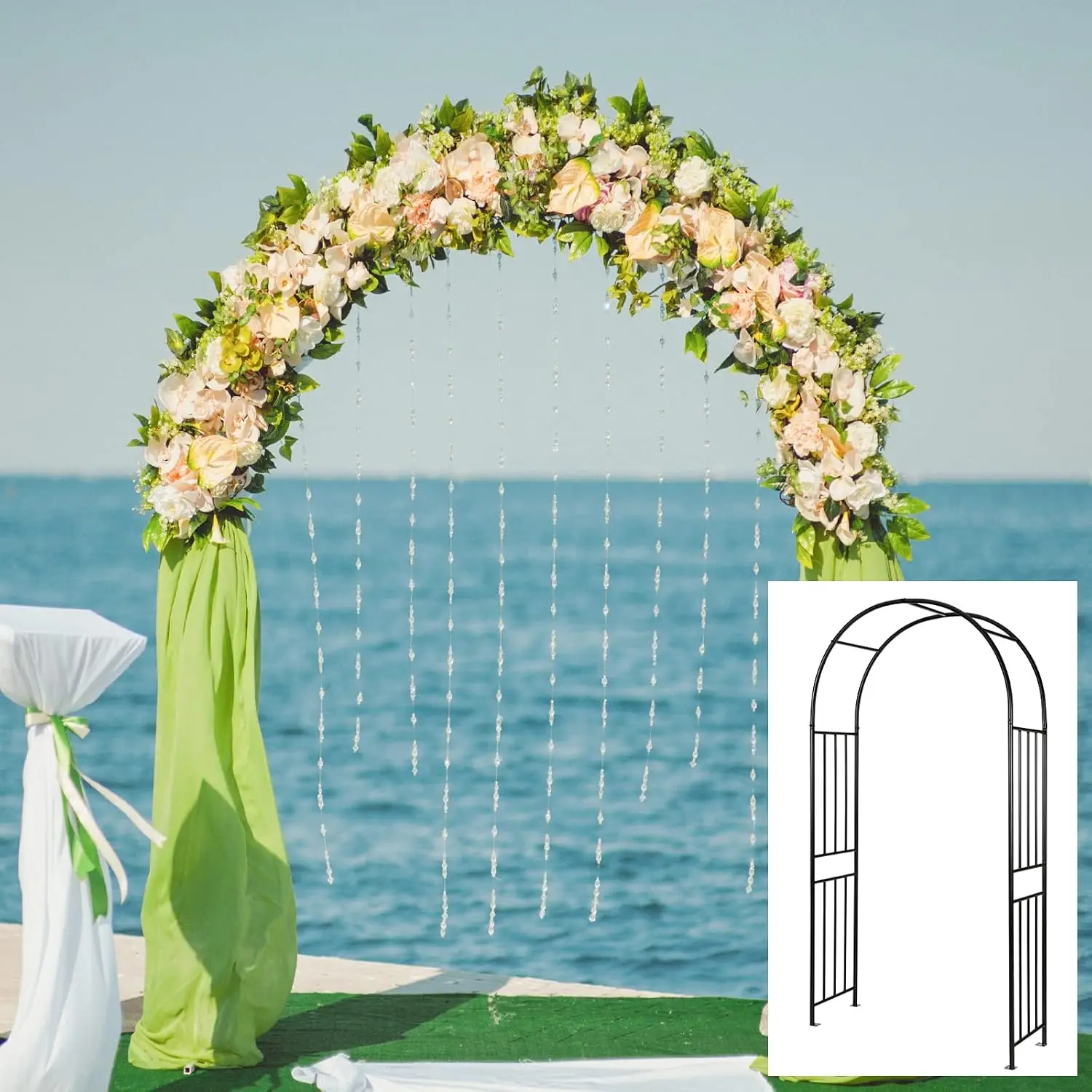 7.2 Ft Garden Arbor, Metal Trellis Arch for Climbing Plants, Indoor Outdoor Rose Arbor with Gate, Wedding Arches, Customized
