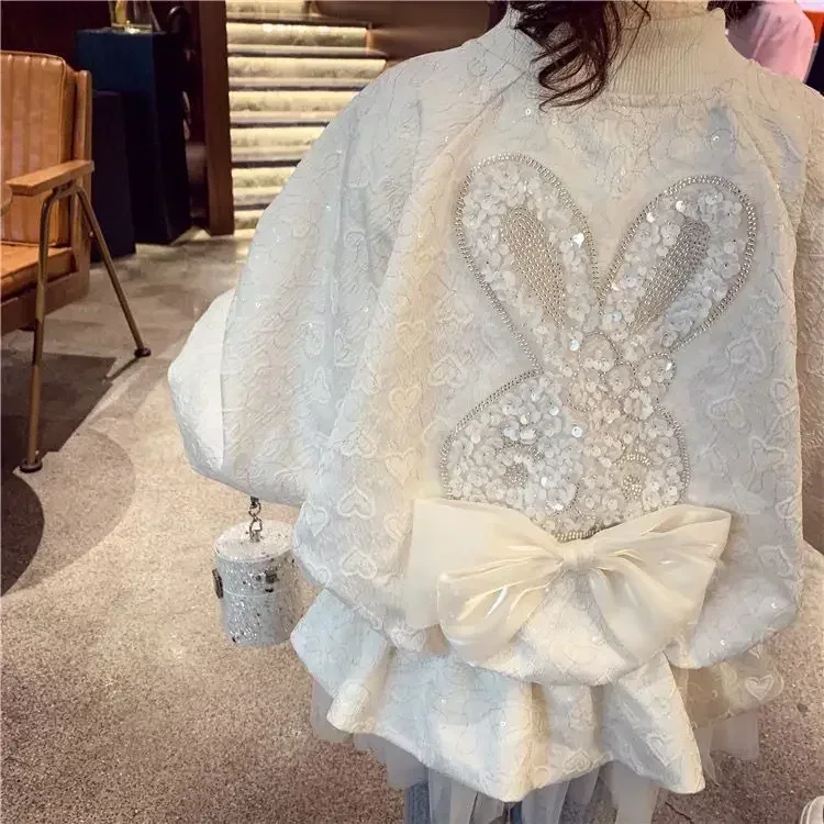2024 Girls Coat Jacke Baby Kids Fall Fashion Sequined Cartoon Coat , Princess Kids Cute Outwear 2-8T Windproof Outwear