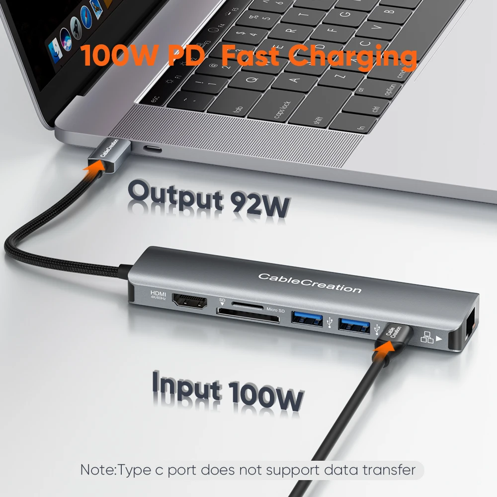 CableCreation 7 IN 1 convertitore Hub USB tipo C con HDMI 4K 60Hz USB 3.0 RJ45 PD 100W ricarica rapida SD TF tipo C Dock per Laptop