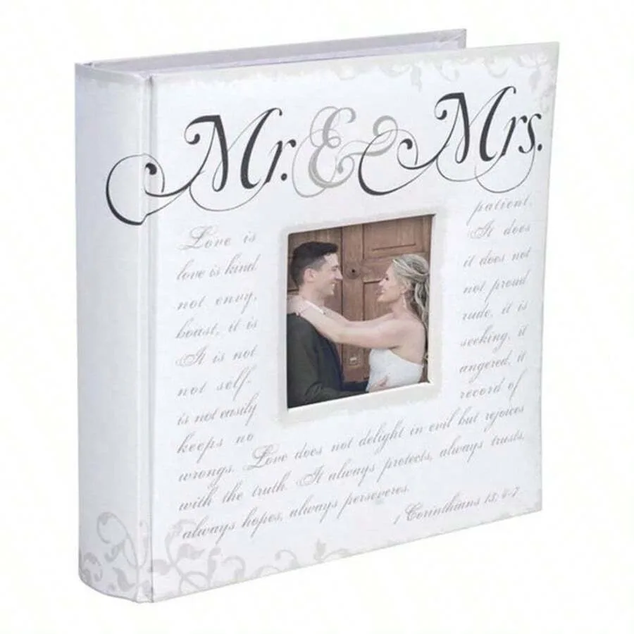 

International Designs 4x6 Horizontal 2 Mr Mrs Corinthians Verse Wedding Photo Album Book Bound Memo Writing Areas Hard Cover 3x