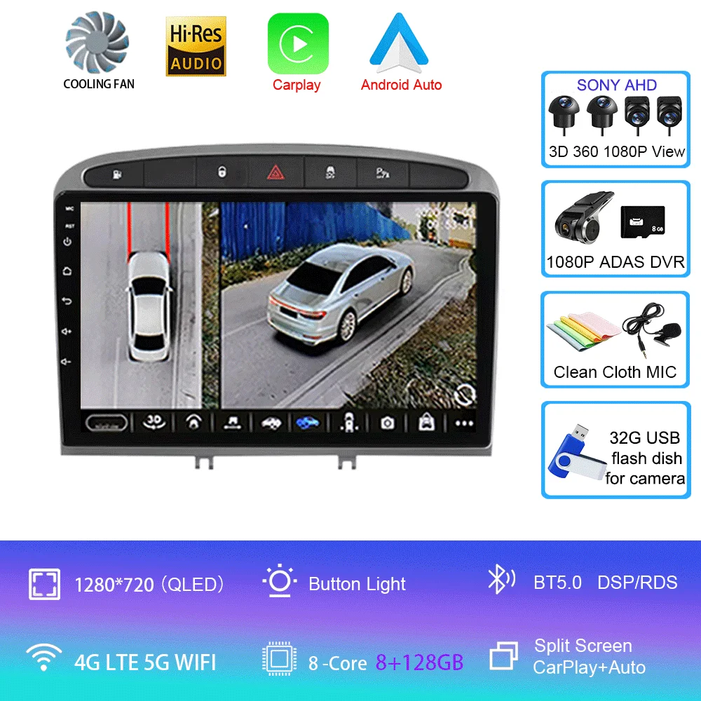 Android 16 autoradio voor Peugeot RCZ 308 SW 2007-2015 408 2012-2020 2DIN multimediasysteem navigatie GPS Carplay Auto head unit WIFI