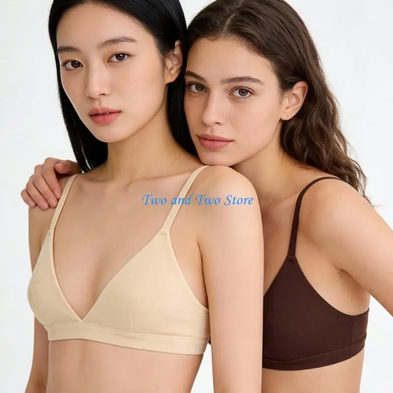 HX6F Womens Triangle Bras No Underwire Cami Plunge V Neck Padded Bralette Pull On Adjustable Straps Everyday Tshirt Bras 2
