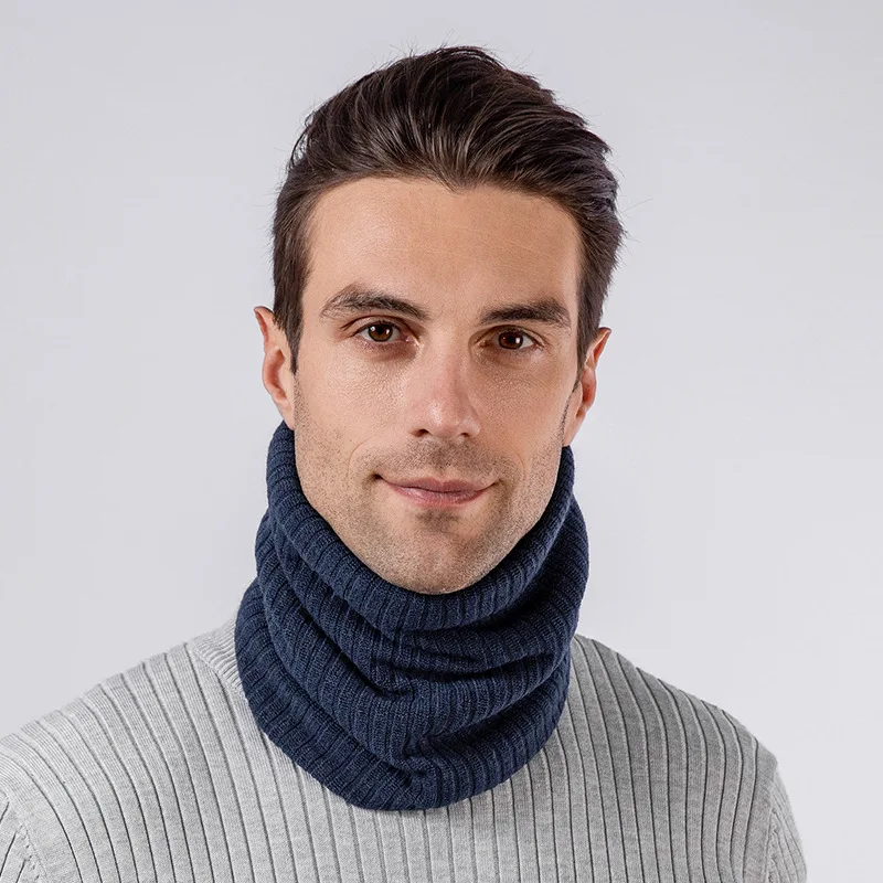 Double-layer velvet thickened warm neck cover, solid color wool, single circle knitted scarf, autumn and winter men and women