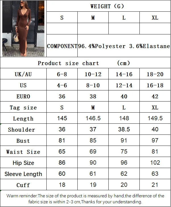 New Autumn Winter Deep V Neck Knitted Dress Women Long Sleeve Slim Fit Split Bodycon Midi - view 6