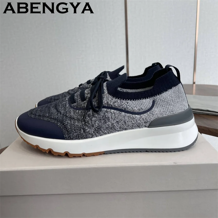 Men New Multicolour Knitted loafers Shoes Round Toe Lace Up Elastic Sneakers Shoes Man Summer Baroque Fashion Trainer Flat Shoes view 5
