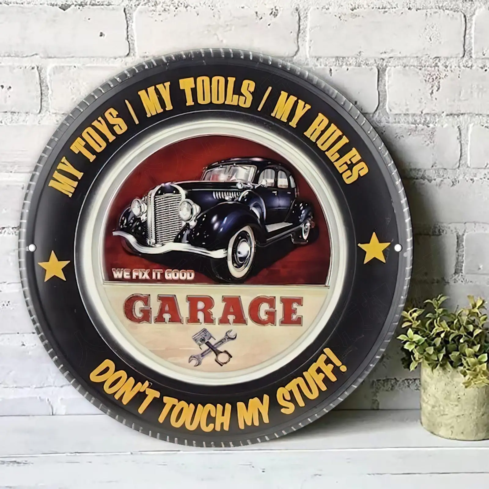 2D Flat, Vintage Aluminum Metal Wall Art Sign - Retro Garage Decor with Classic Car Design & Humorous 