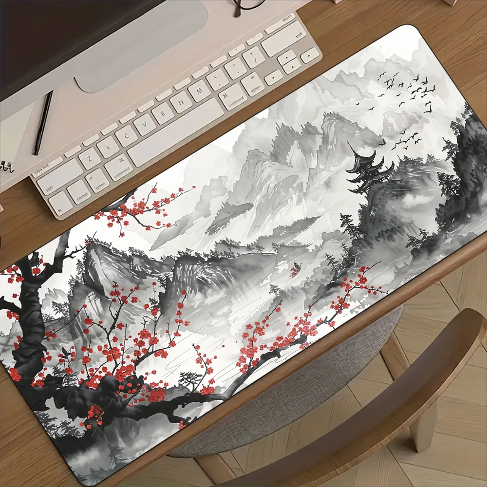 Коврик для мыши Настольный коврик с чернильной стиральной художественной иллюстрацией Коврик для мыши с прошитыми краями Нескользящая резиновая основа Клавиатура Расширенный коврик игровой коврик