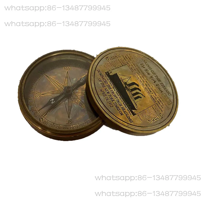 

India Imported Brass Retro Old Portable Mini Compass Titanic Compass with Cover Desktop Ornament