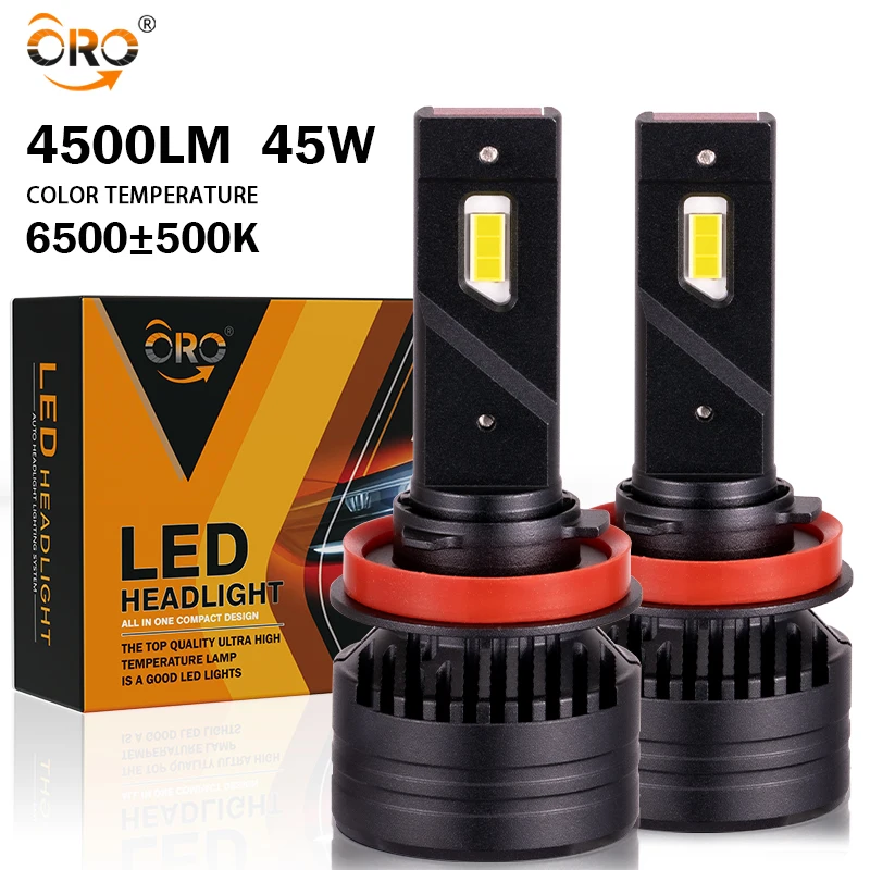 

ORO 45W 7000K Ultra White LED Headlight – 4500LM, IP68 Waterproof, Universal H1/H4/H7/H8 Compatibility for Cars & Trucks