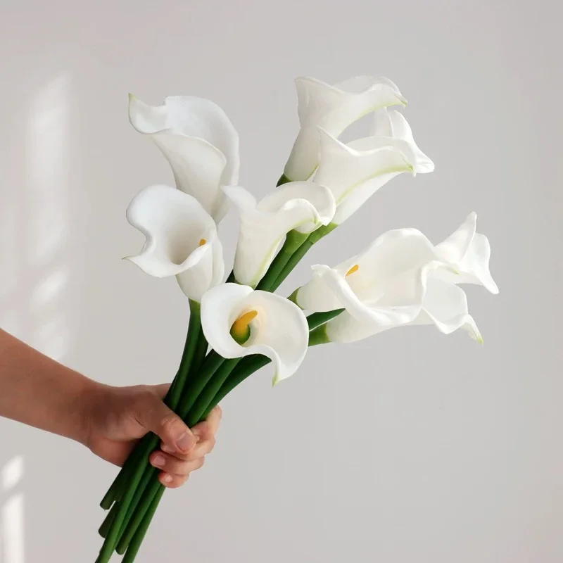 10PCS White Calla Lily Artificial Flower Bouquet Calla Lily Bridal Bouquet Wedding Flower Arrangement Decor Home Spring