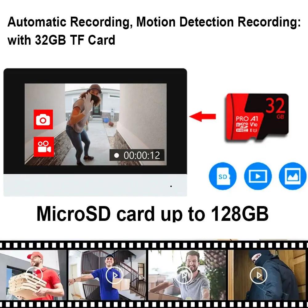 2 Wire Digital Video Intercom System, 7 Inch Wireless WIFI Monitor 1080P Doorphone Camera Video Doorbell IC Card Tuya APP Unlock