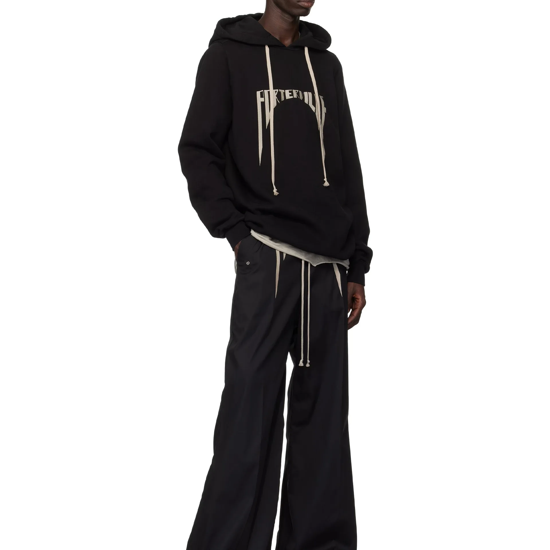 High Street Men's Long Hooded Sweatshirt Black Spring and Autumn New Style Unisex Printed Long Sleeved Pullover Hoodie