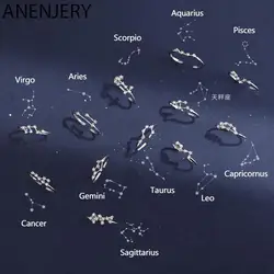 ANENJERY 12 Constellations Zodiac Sign Finger Rings Fashion Women Cubic Zircon Adjustable Rings Jewelry For Best Birhday S-R769