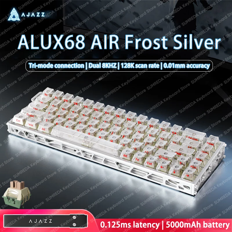 

AJAZZ ALUX68 AIR Gaming Magnetic Switch Keyboard Aluminum Hollow design 8K RT0.01mm BT 2.4G Wired Hot SwapTray Mount Keyboard