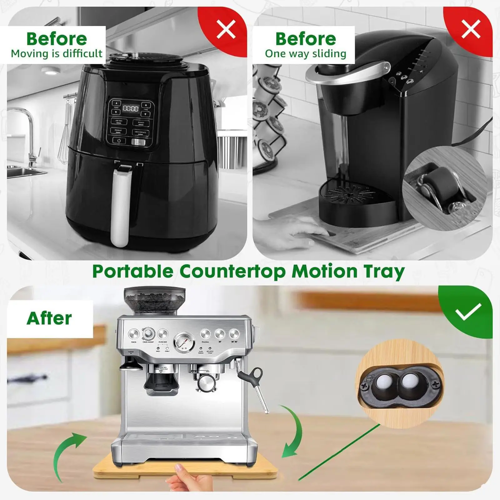 

Kitchen Appliance Sliding Tray Wood Coffee Machine Slider Base with Rollers for Sliding Cabinets Organizer
