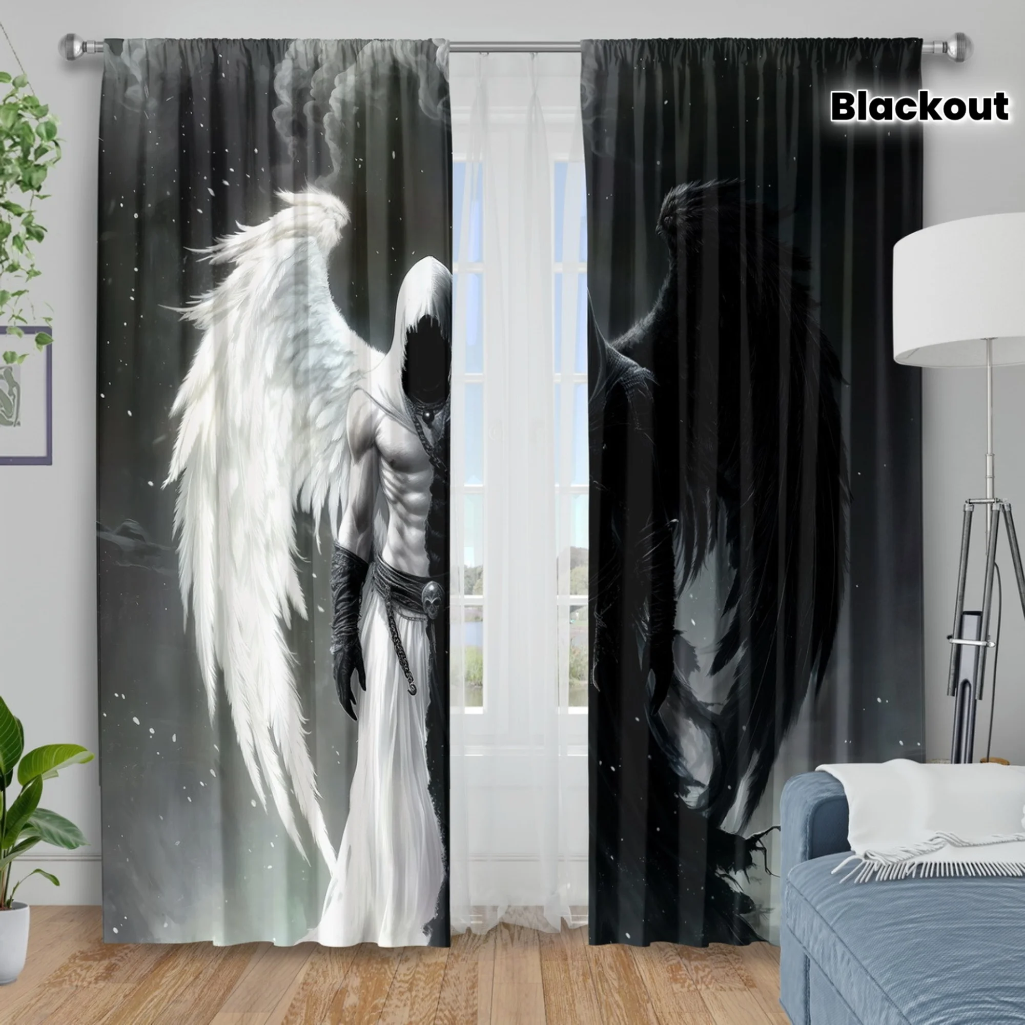 Dramatic Angel and Dark Figure Curtain Pair for Living Room Home Decor Blackout Curtains