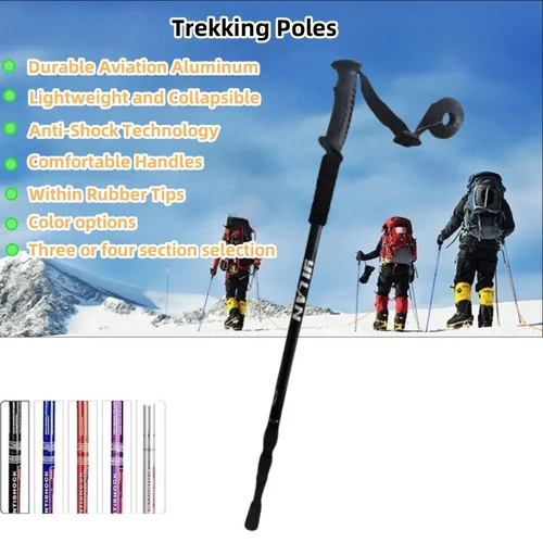 Bastones de trekking para senderismo, bastones plegables, ligeros, antigolpes, para senderismo o caminar, bastón de senderismo ajustable para hombres y mujeres