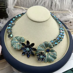 2026 New Popular High-end Medieval Vintage Palace Style Fashion Inlaid Czech Water drill Lotus Necklace Women Jewelry