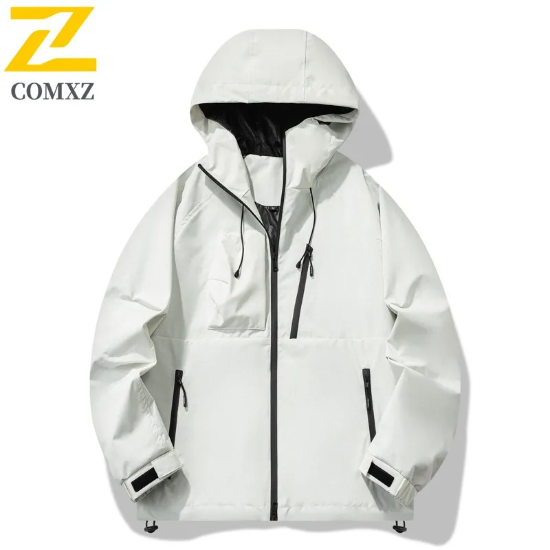 

COMXZ Men Jacket Hooded Outdoor Adventure Windproof Motorcyclist Jackets Zipper Pocket Design Hiking Lightweight Autumn Coat