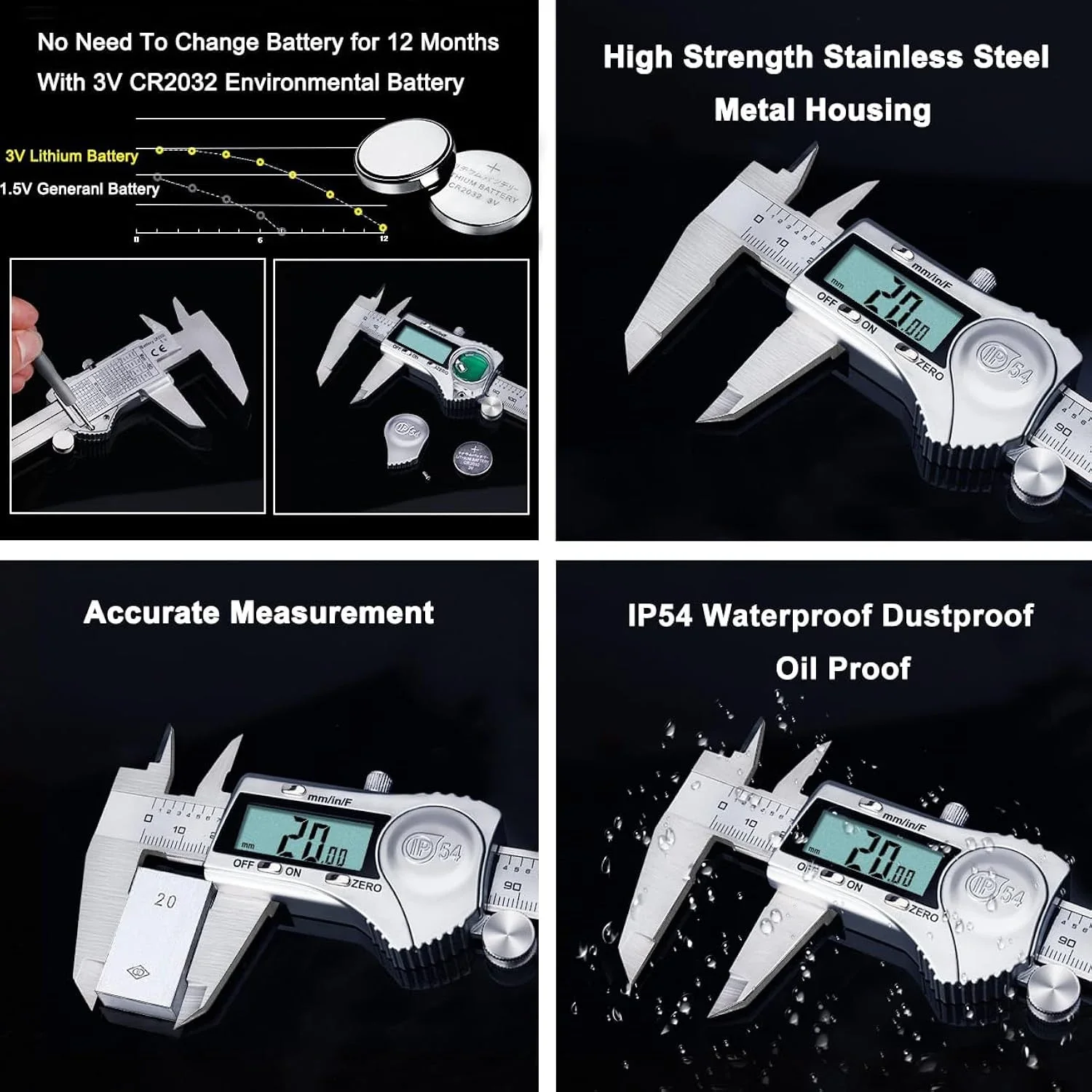 IP54 Waterproof Electronic Digital Caliper - 150mm Industrial Grade Stainless Steel Vernier Gauge for High-Precision Measurement