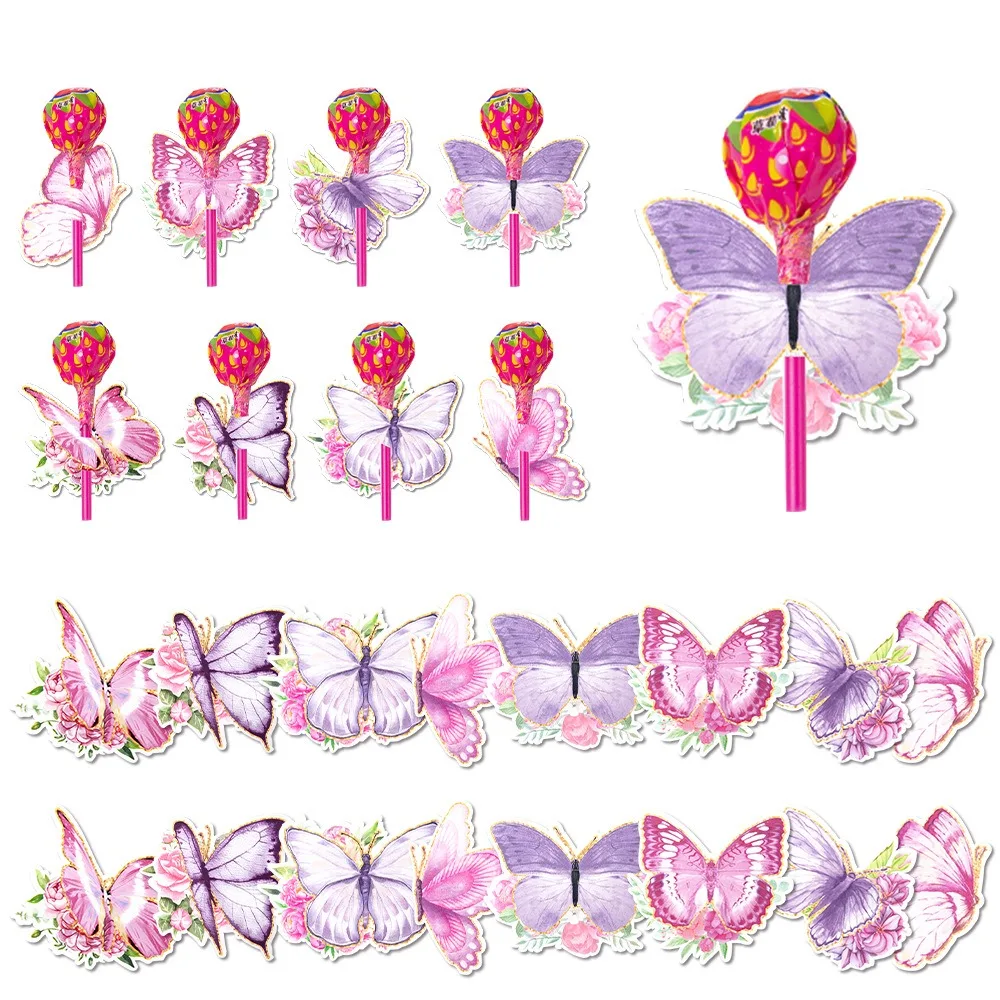 8-32PC Creative Paper Butterfly Lollipop Card Birthday Party Carnival Celebration Holiday Party Candy Snacks Decorative Supplies