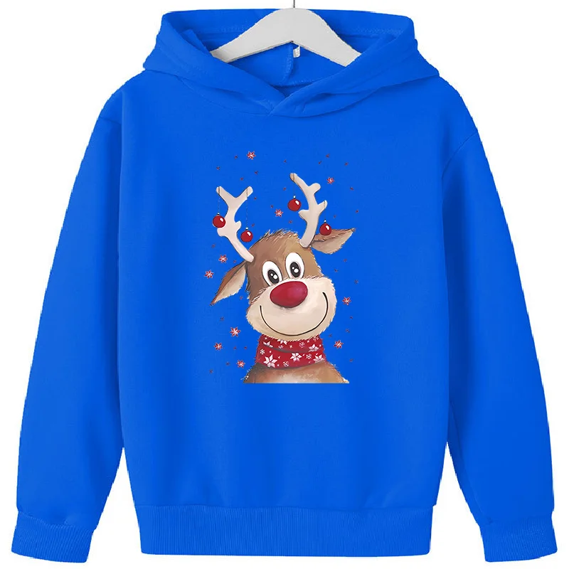 Christmas Deer Children\'s Hoodie Hoodies Pullover Boys and Girls Outdoor Sports Leisure Autumn and Winter Fleece Kids Clothes