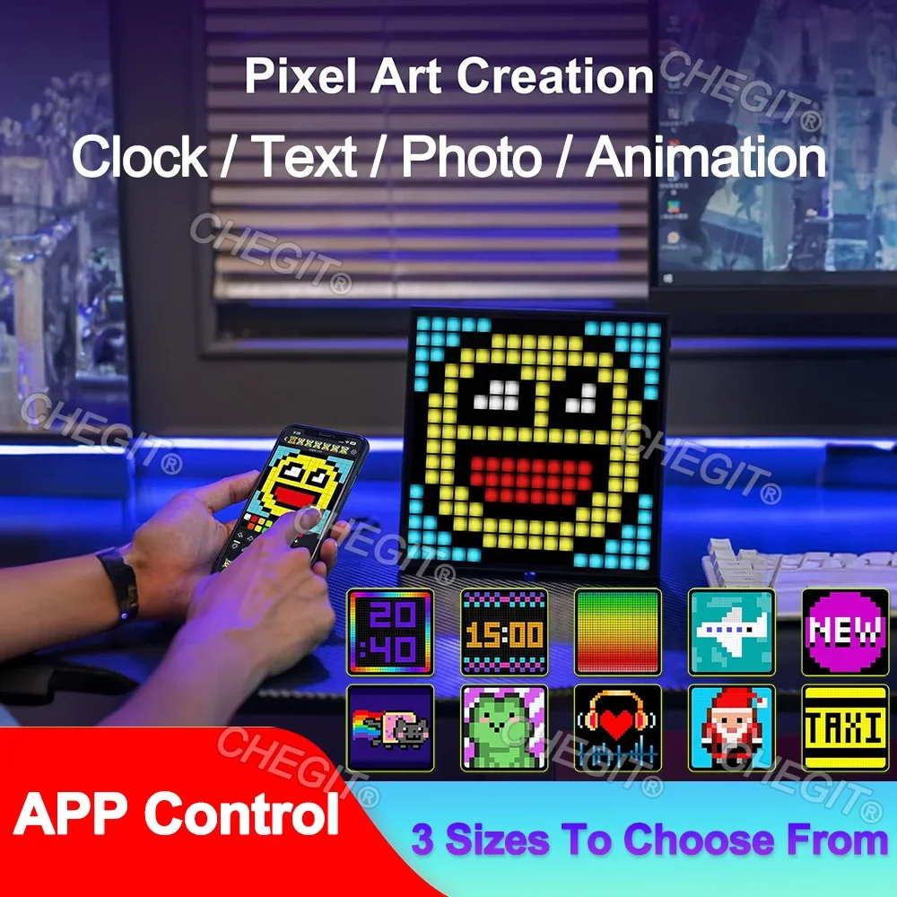 

APP Control Bluetooth LED Pixel Panel 64x64 RGB Programmable Pixel Art Display Creative Animations Digital Clock For Desk Room