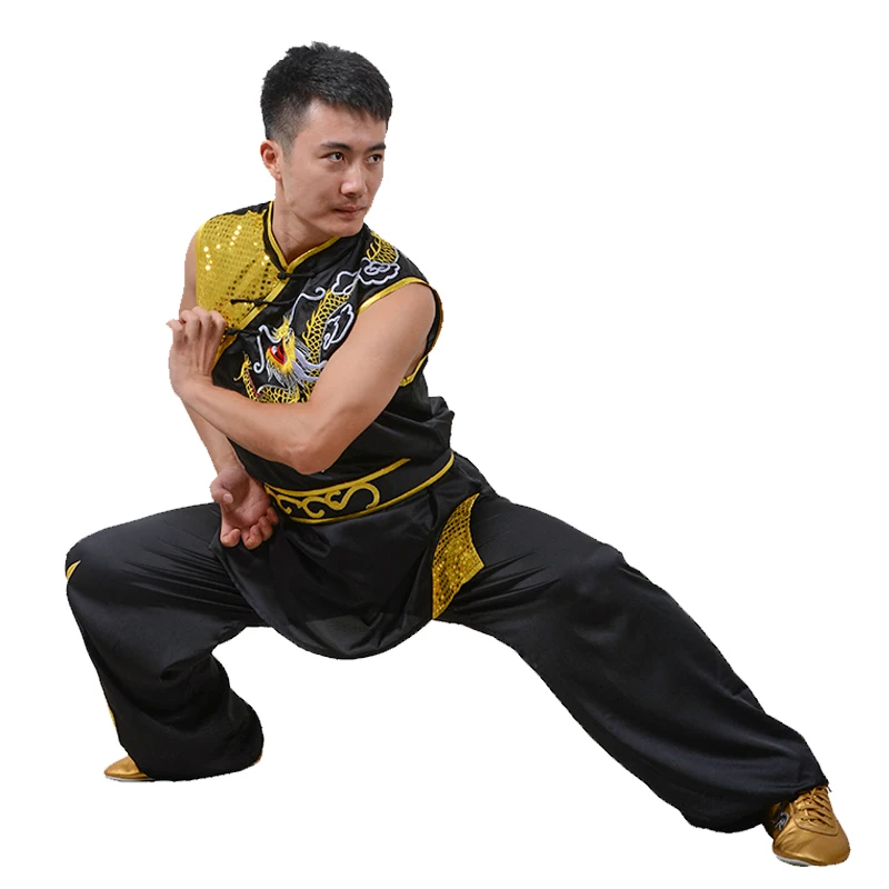 زي فنون الدفاع عن النفس المخصص بدلة الكونغ فو مع تطريز التنين قبضة جنوبية قبضة طويلة معززة لمنافسة أشكال الكونغفو