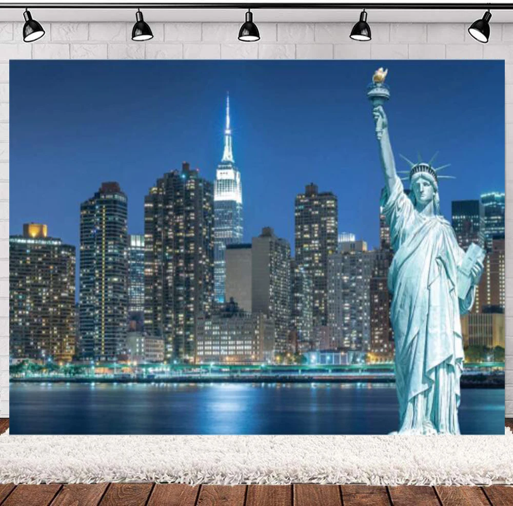 

Photography Backdrop The Statue Of Liberty Skyscraper Urban City Night Scene New York City Background Kids Adults Photo Landmark