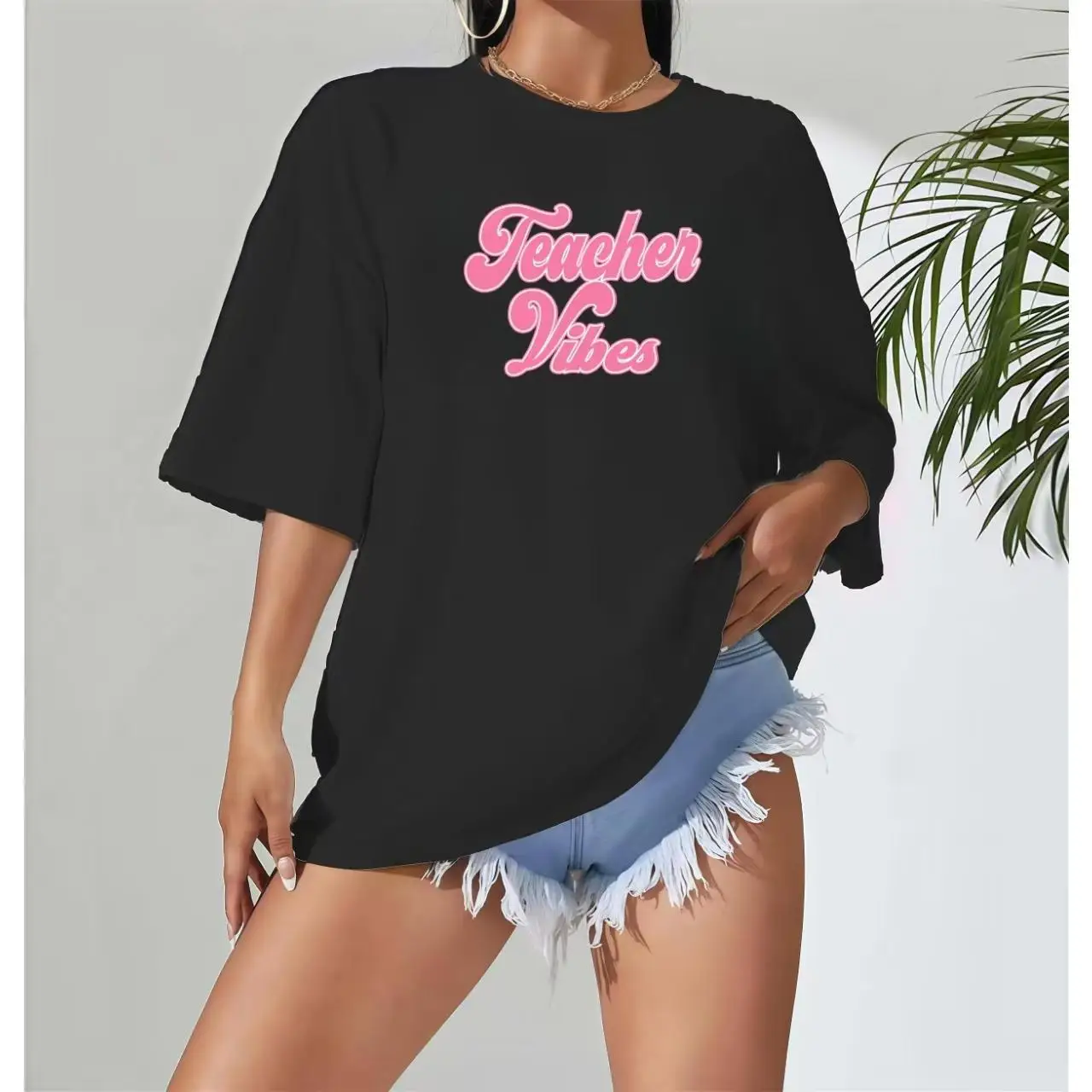 

Teacher Vibes T-shirt, Women Oversized Top, Funny Teacher Gift, Retro Back To School Apparel, First Day Of School Tee