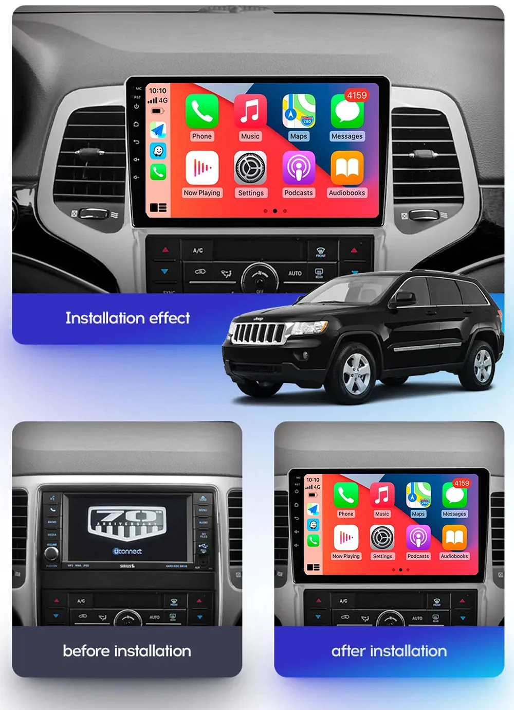 Android 14 Car Radio For Jeep Grand Cherokee WK2 2010 - 2013  Multimedia Stereo Video Player Navigation WIFI 4G Carplay Auto