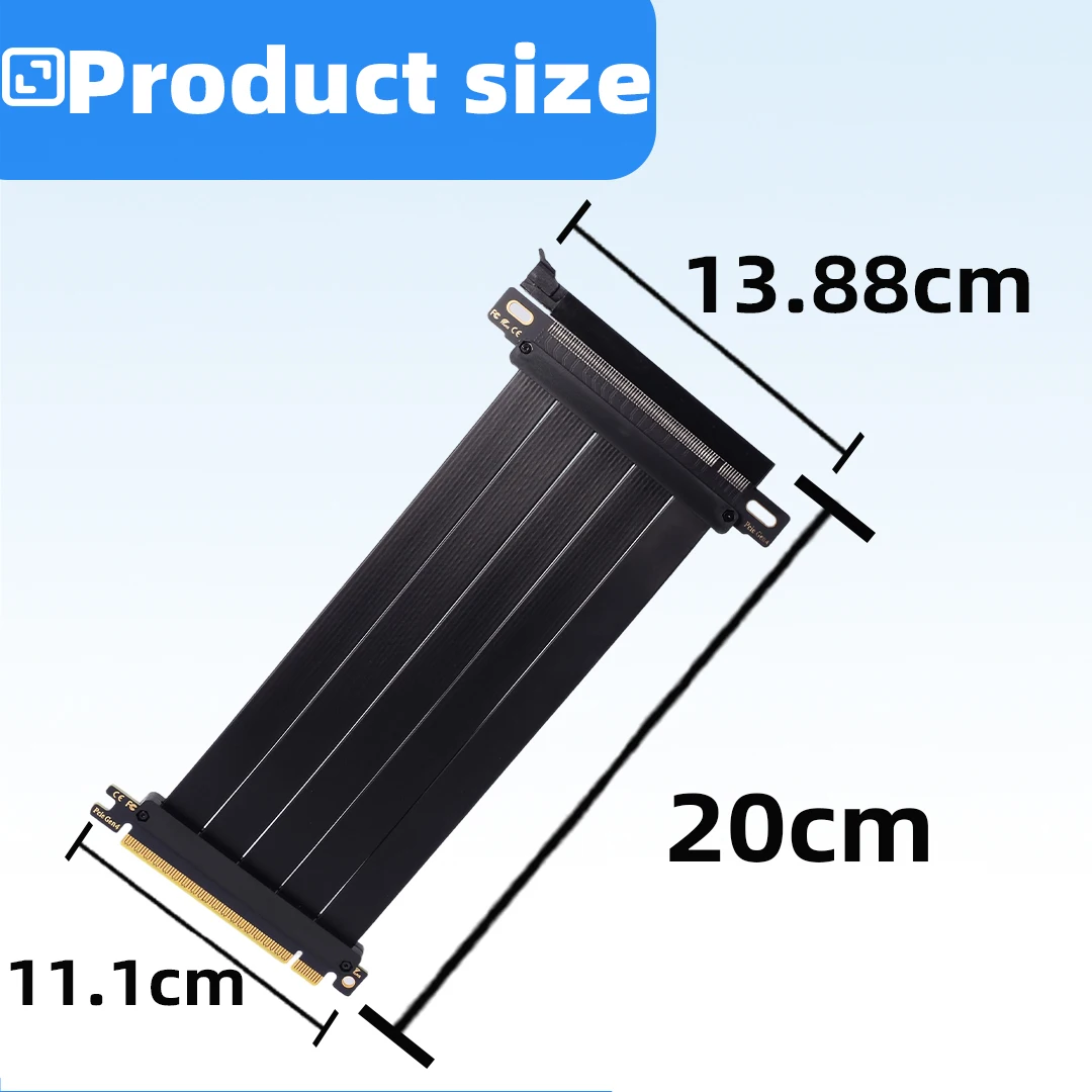 PCIE 4.0 X16 Adapter Graphics Card Extension Riser Cable 90 Degree for GPU Gold Finger PCI-Express for server Computer 15-20cm