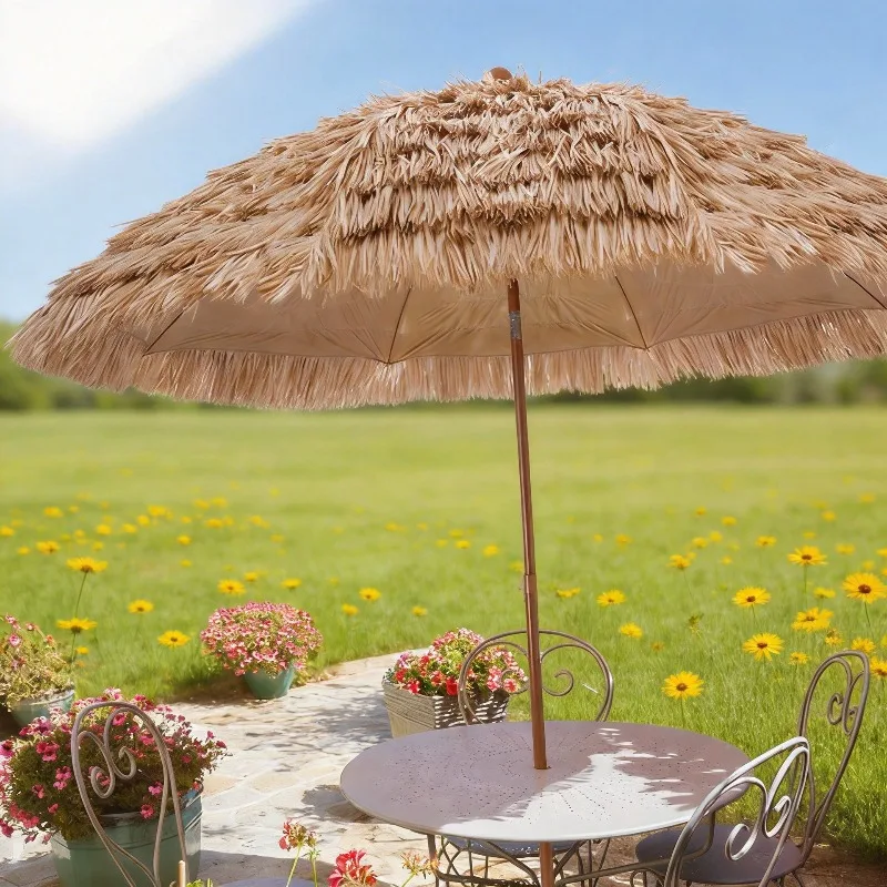 Outdoor Straw Parasol, Thatch Sun Umbrella with Tassels, Imitation Thatch Umbrella for Villa Courtyard & Homestay