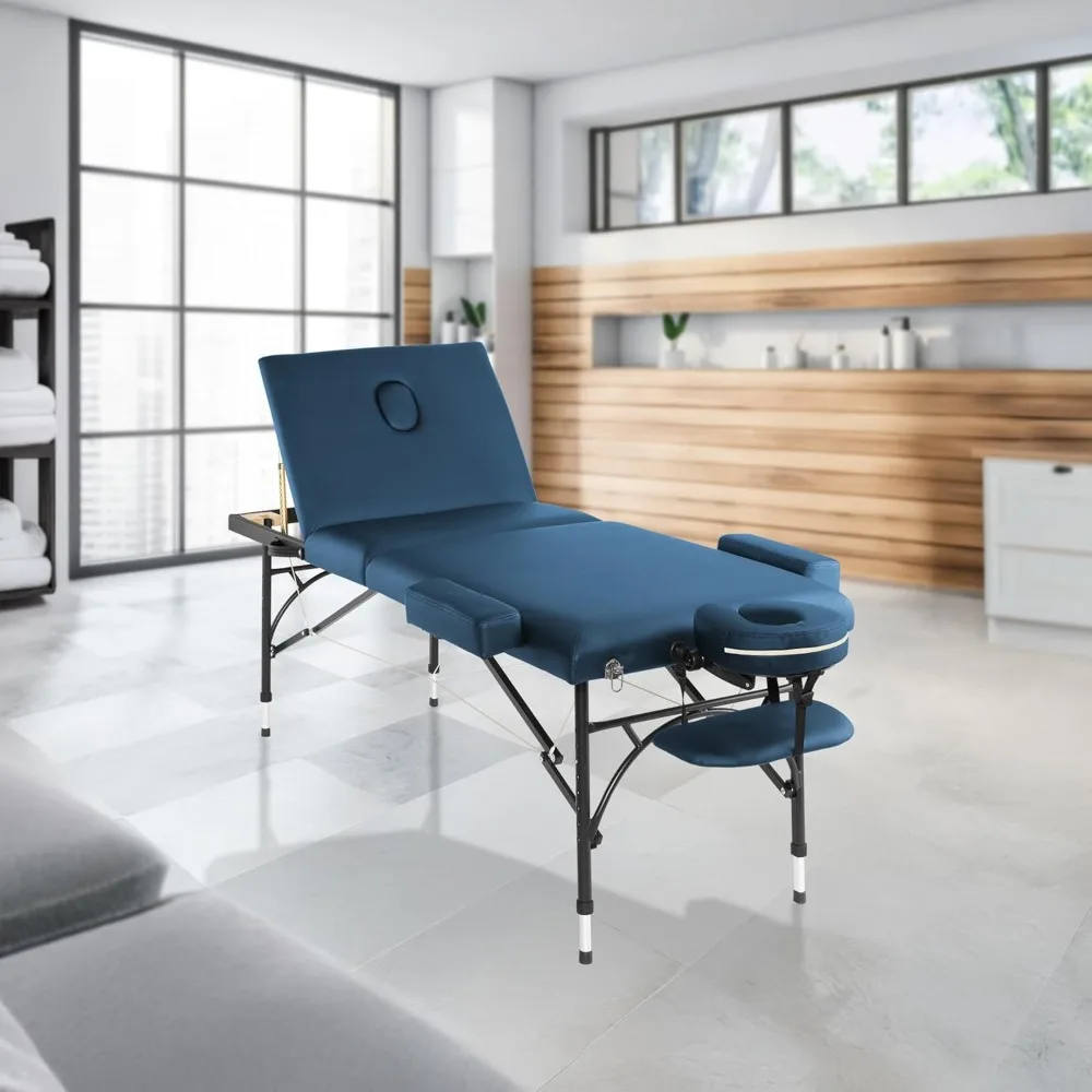 

Professional Portable Lightweight Tri-Fold Massage Table with Aluminum Legs - Includes Headrest, Face Cradle, Customized